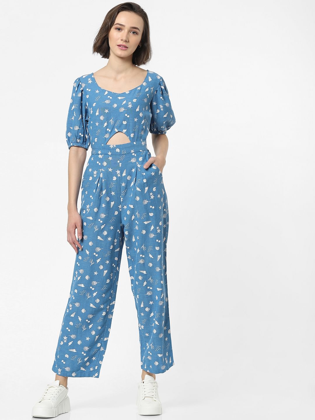 Blue Printed Cut Out Jumpsuit
