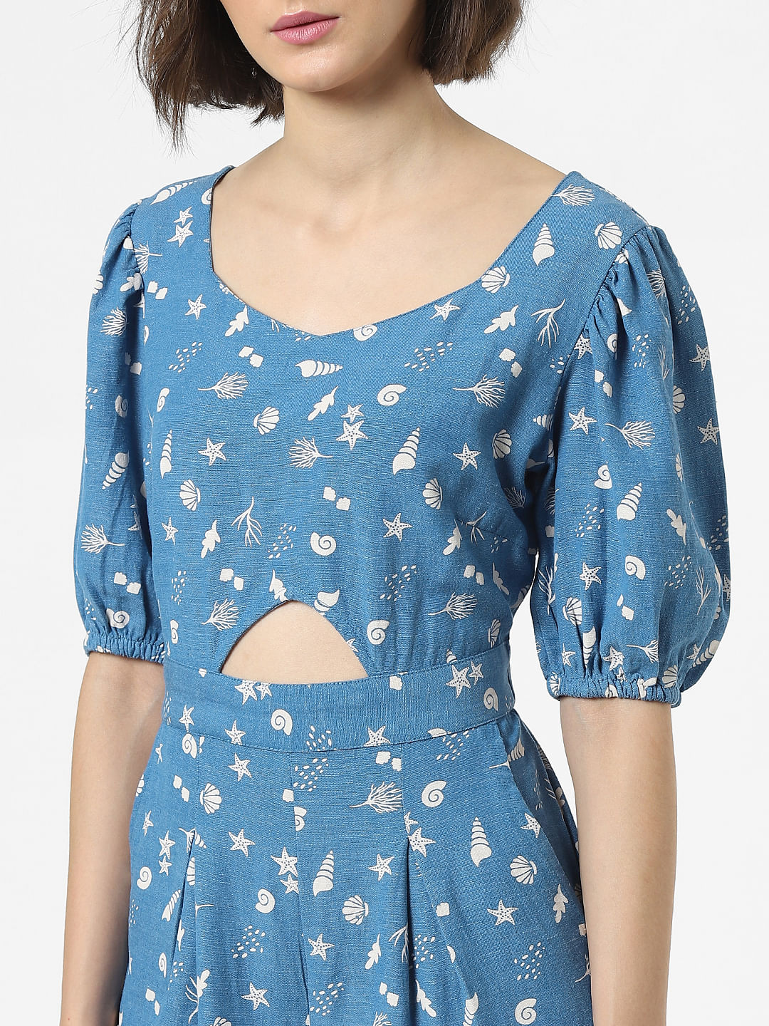 Blue Printed Cut Out Jumpsuit