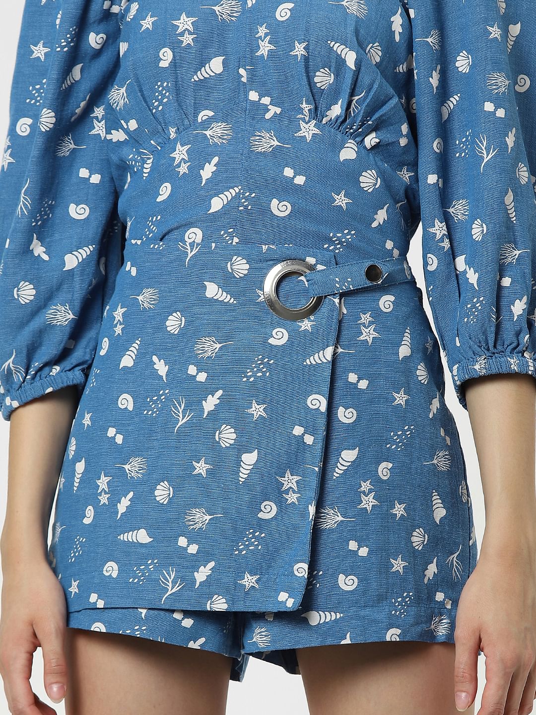 Blue Printed Co-Ord Wrap Shorts