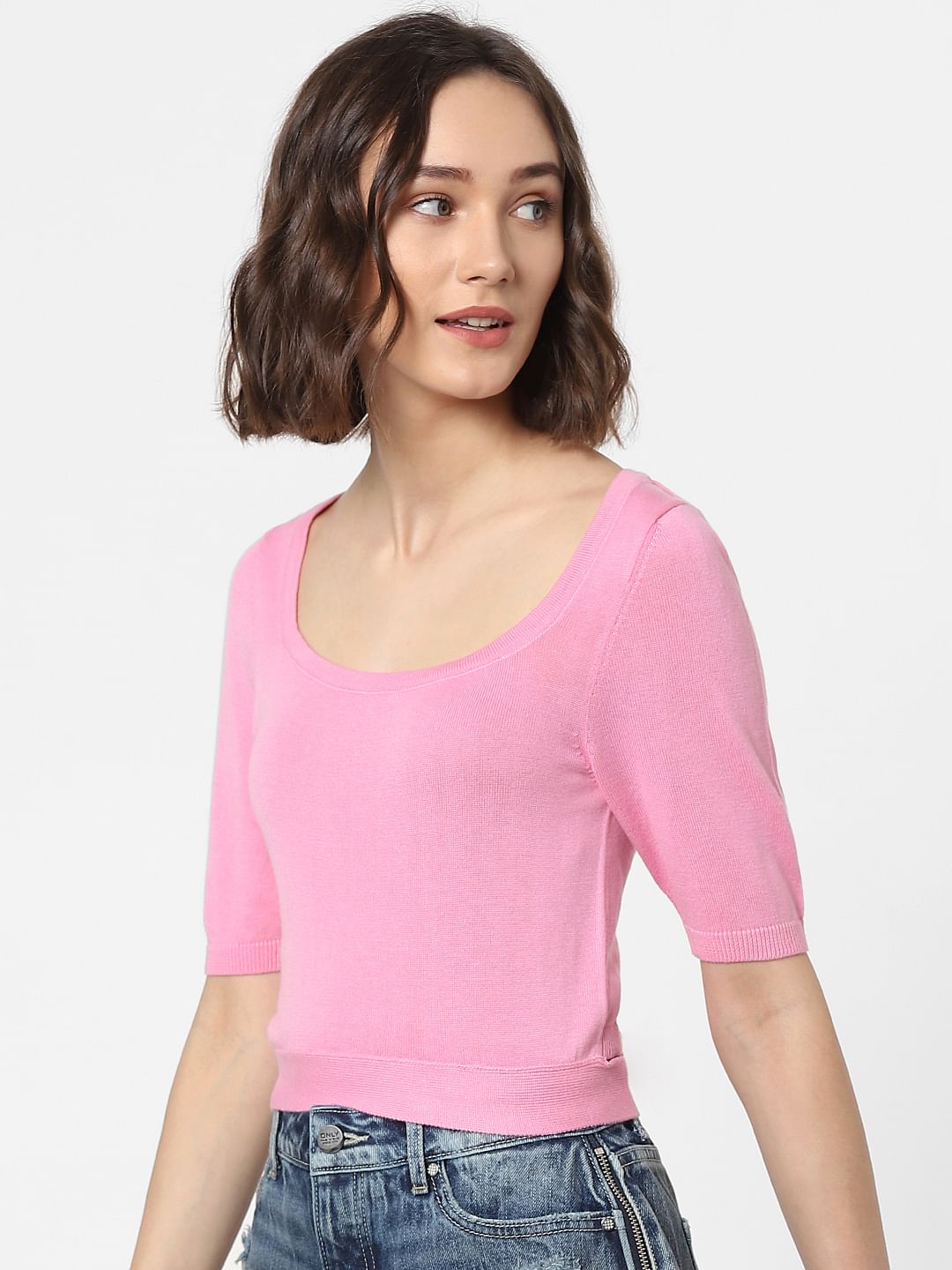 Pink Knit Crop Top