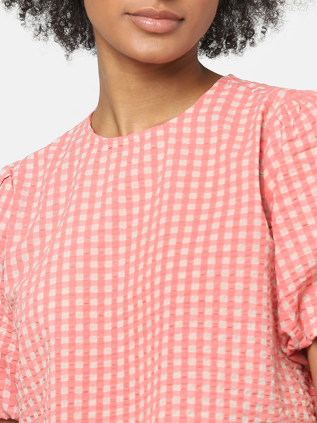 Pink Gingham Check Crop Top