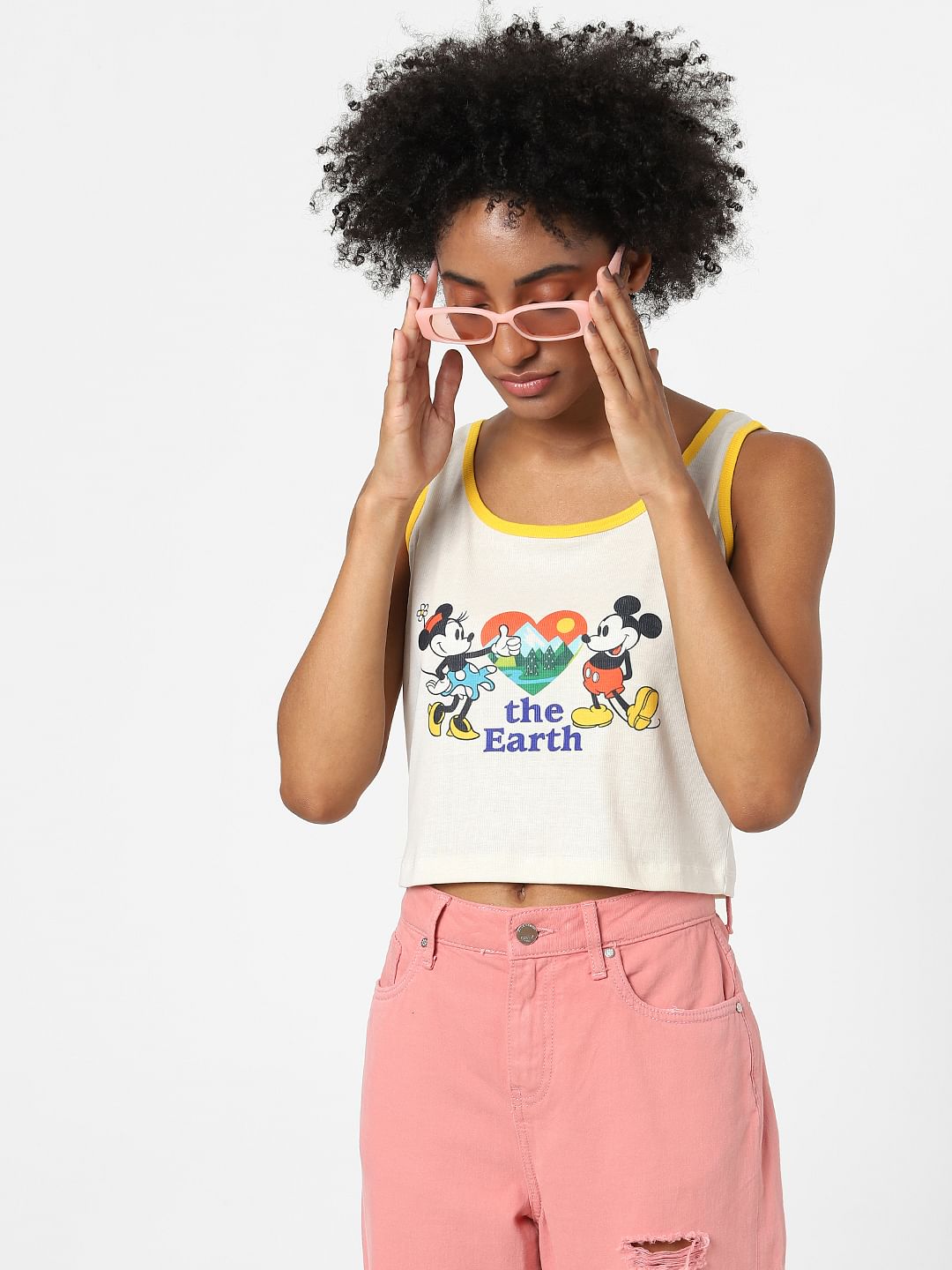 Only X Mickey White Graphic Print Top