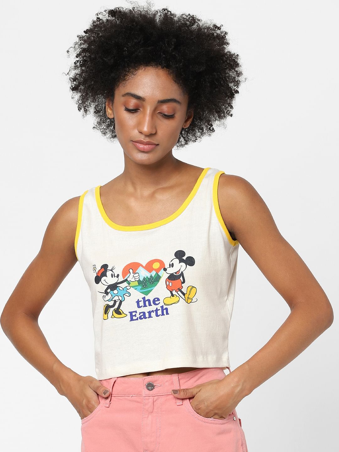 Only X Mickey White Graphic Print Top