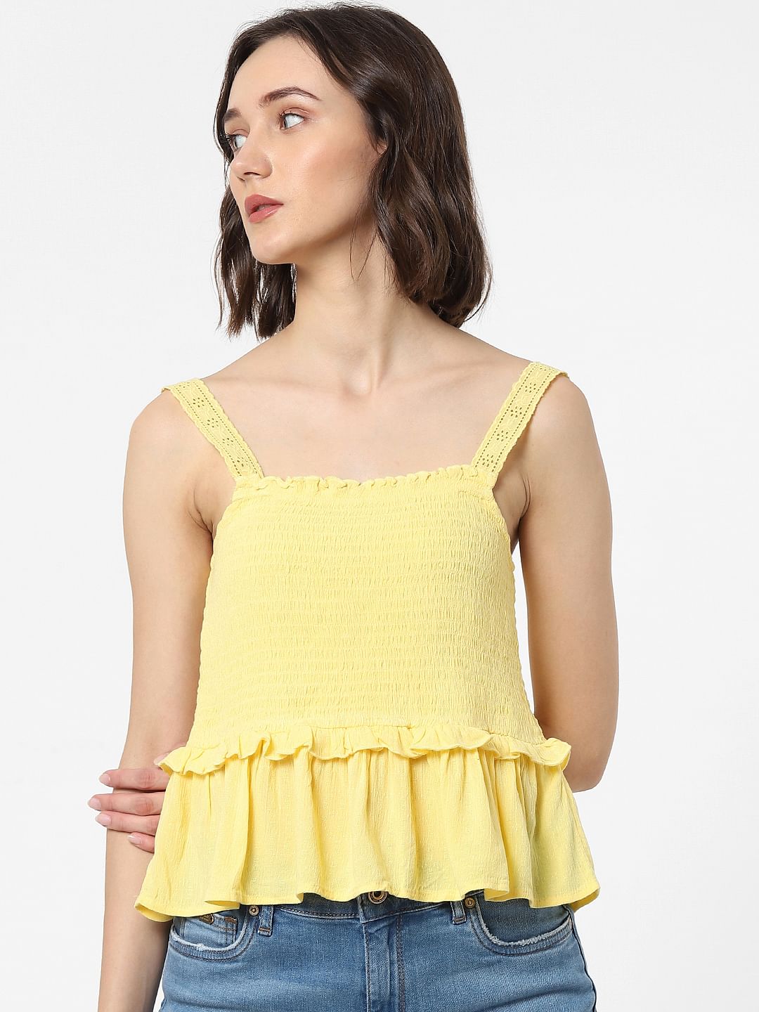 Yellow Smocked Peplum Top