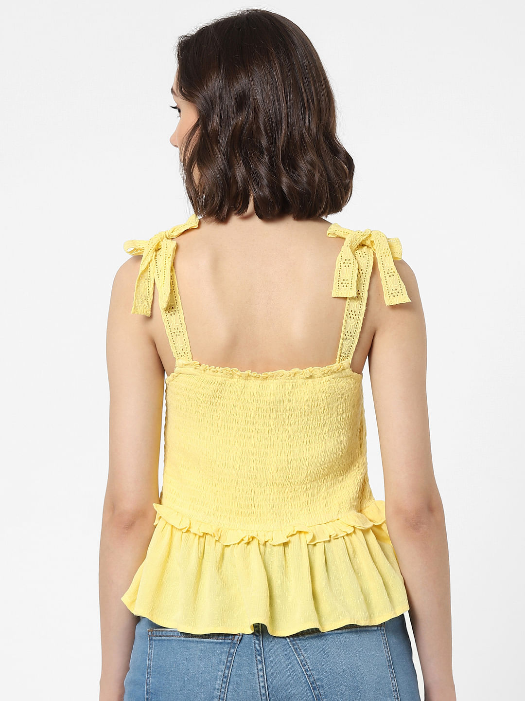 Yellow Smocked Peplum Top
