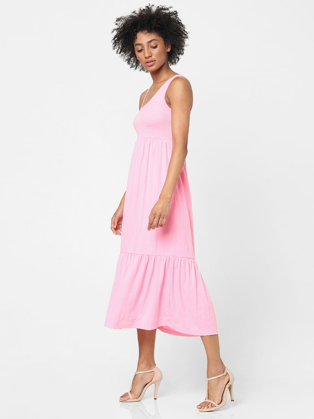 Pink One-Shoulder Midi Dress