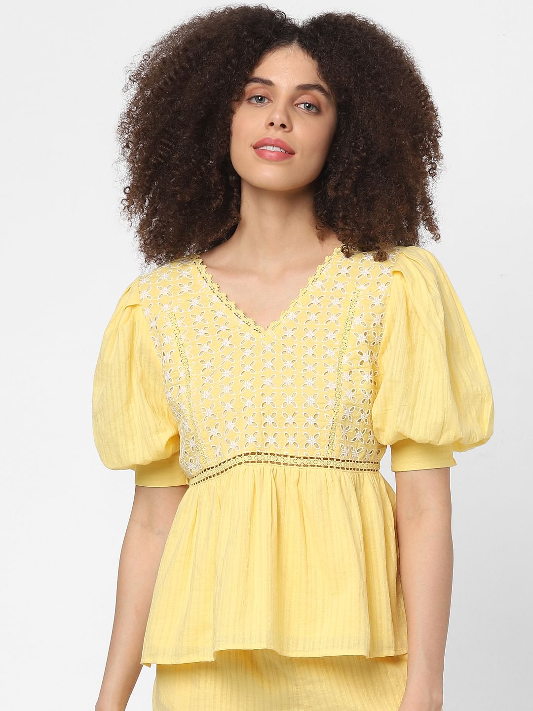 Yellow Lace Embroidered Top