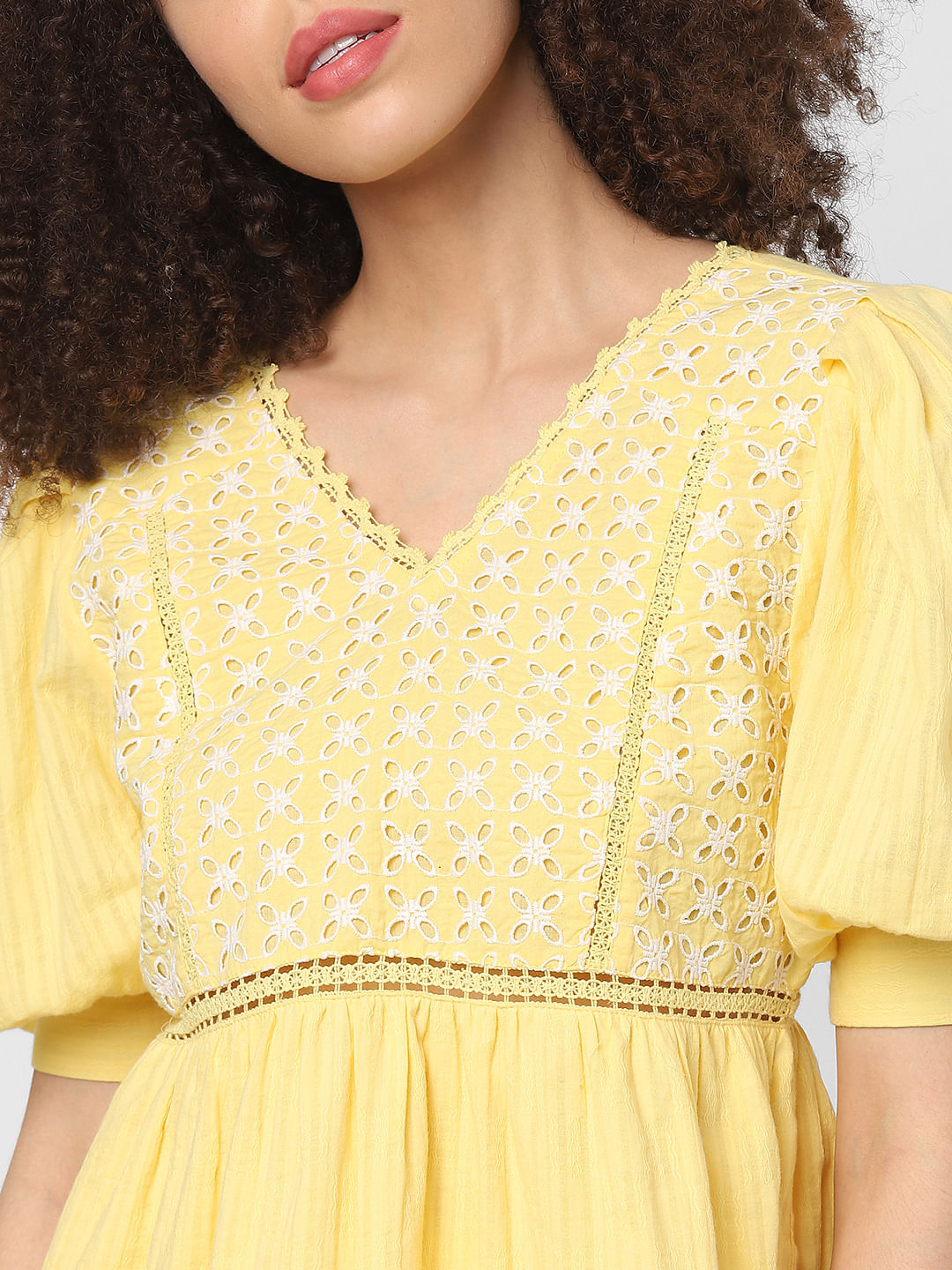 Yellow Lace Embroidered Top