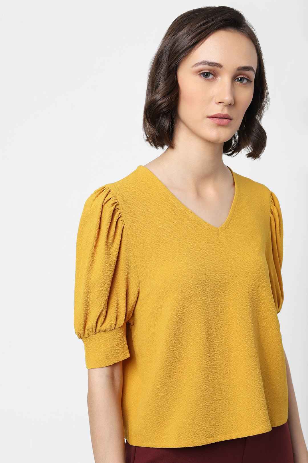 Mustard Yellow Puff Sleeves Top