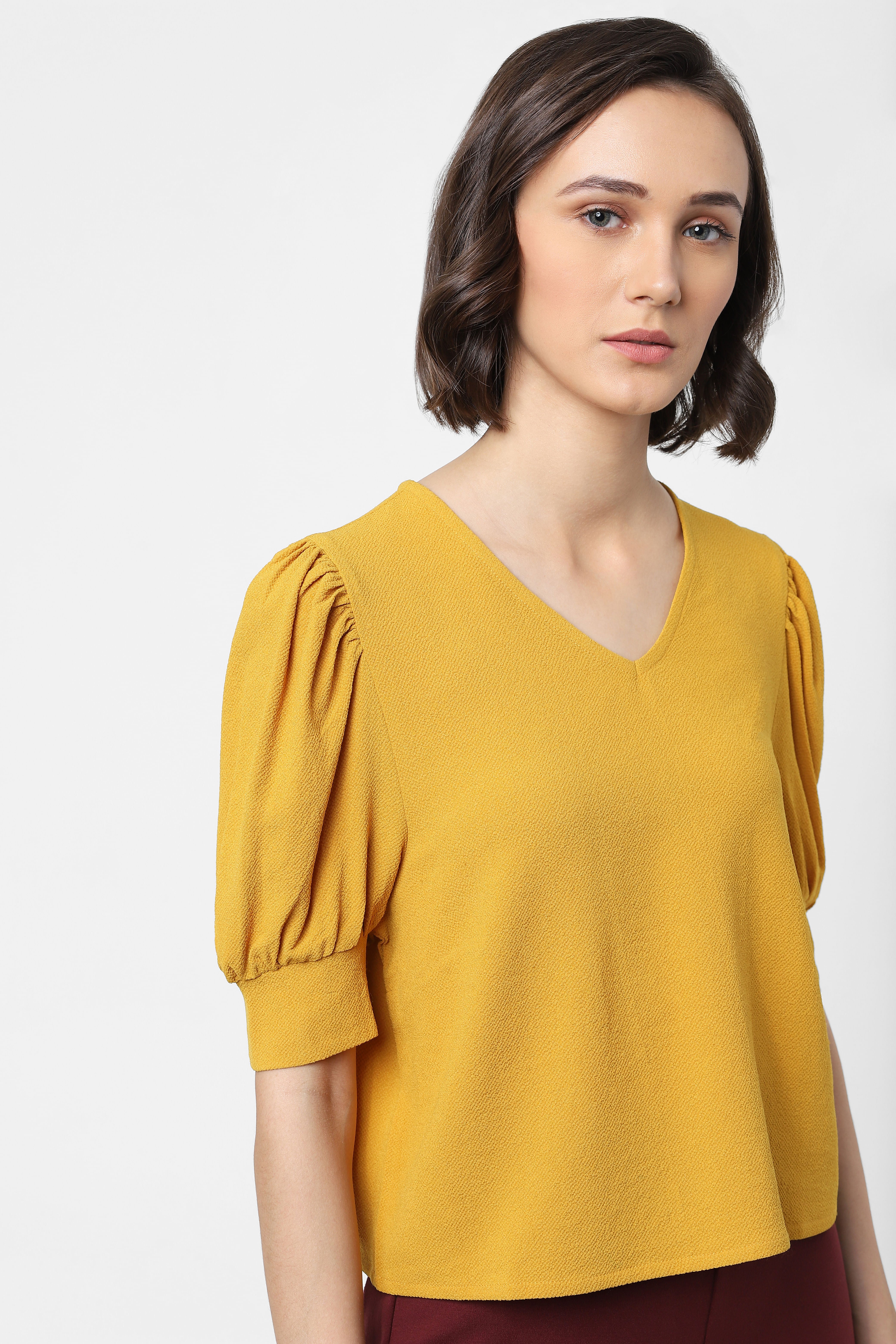 Mustard Yellow Puff Sleeves Top