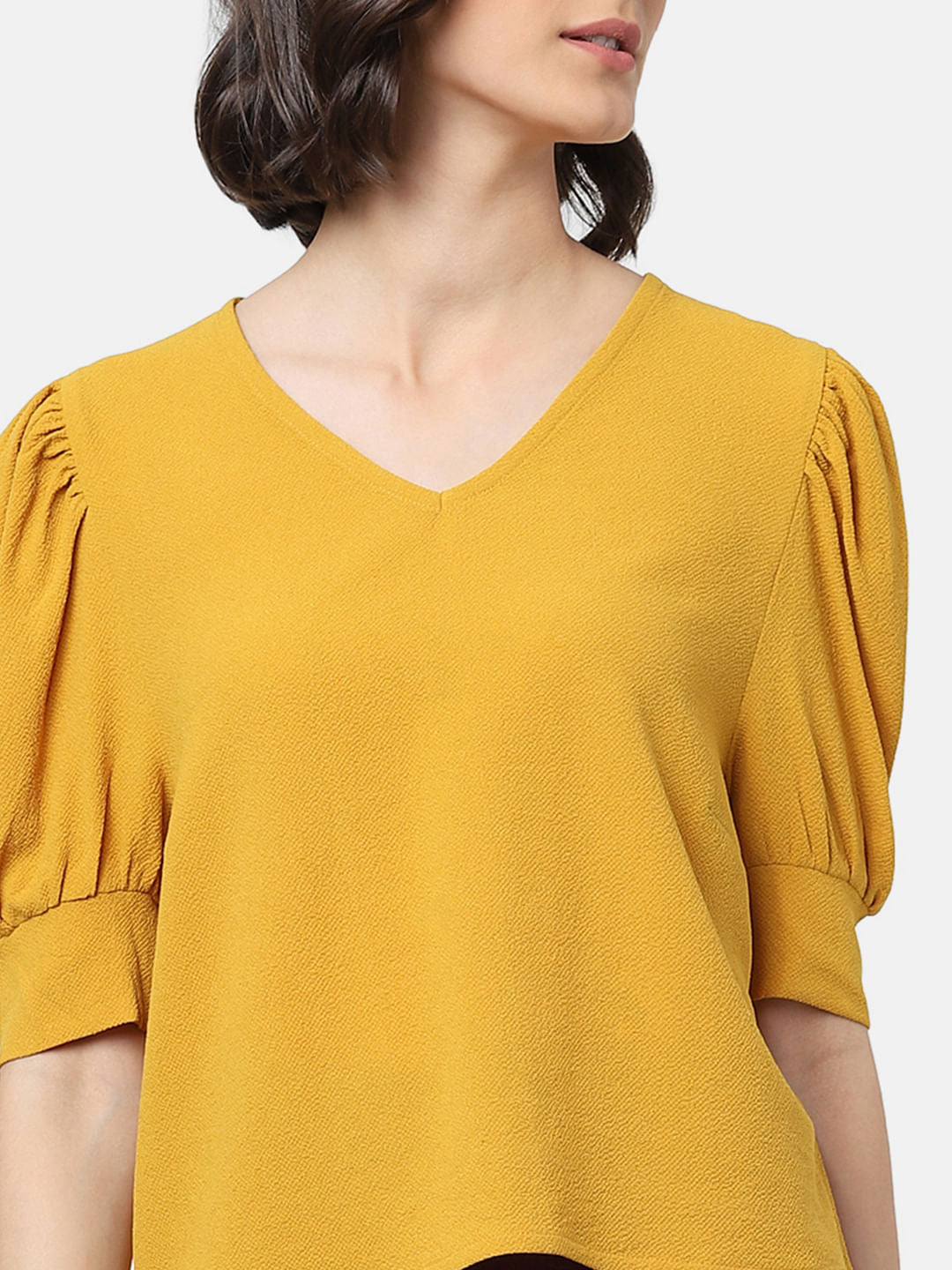 Mustard Yellow Puff Sleeves Top