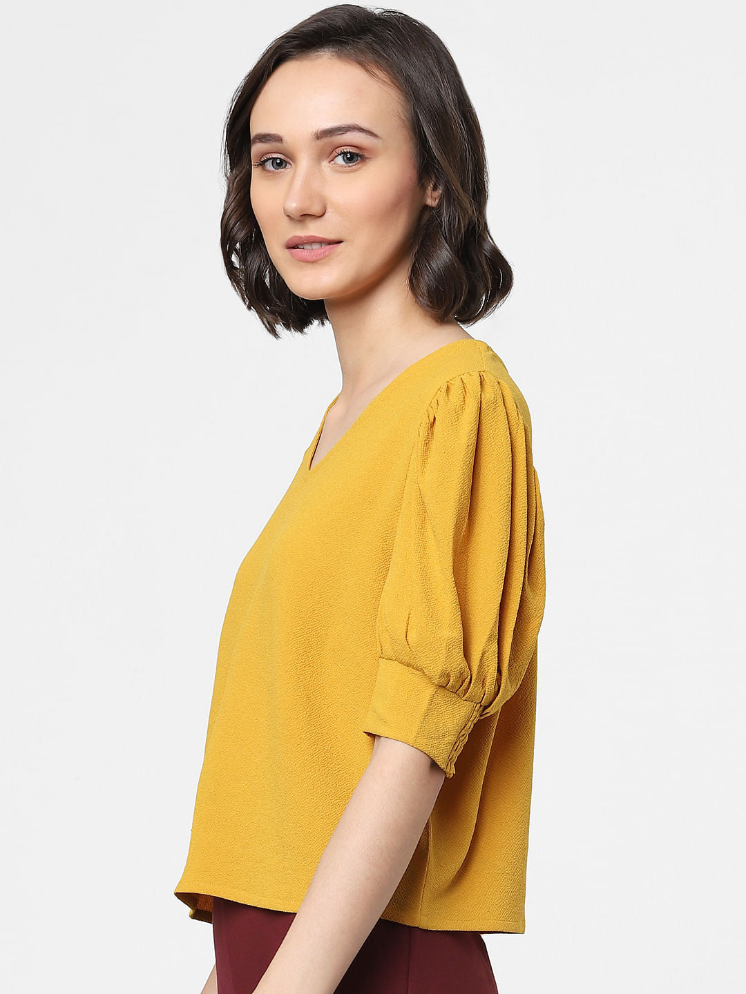 Mustard Yellow Puff Sleeves Top