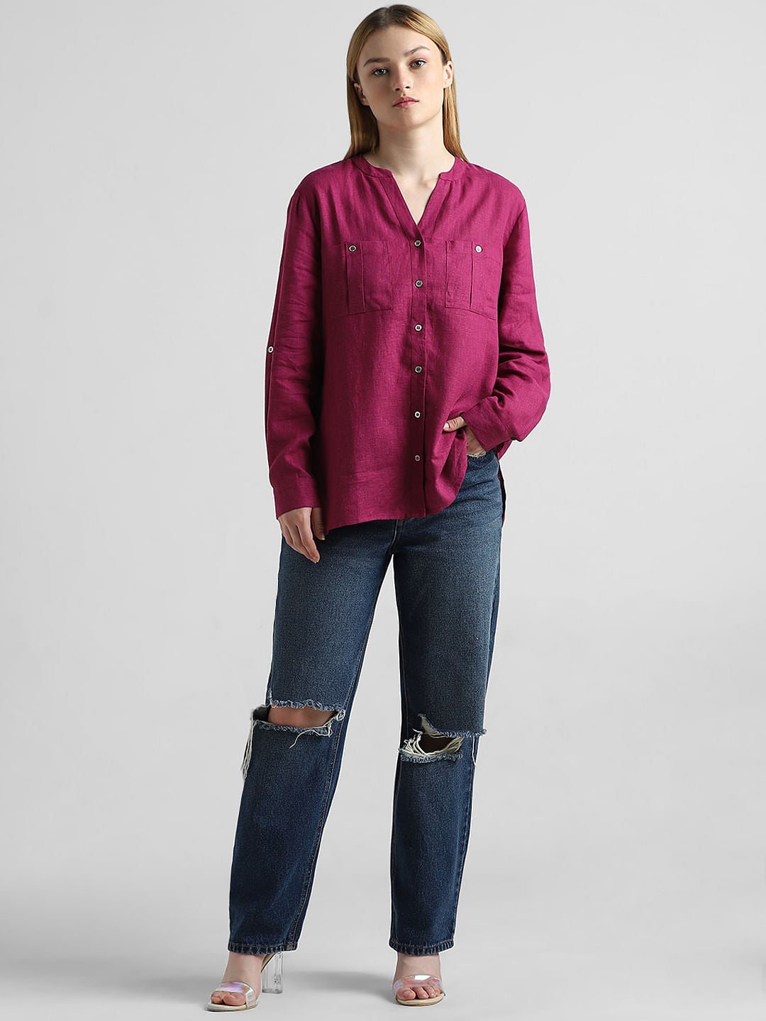 Berry Pink Linen Long Shirt