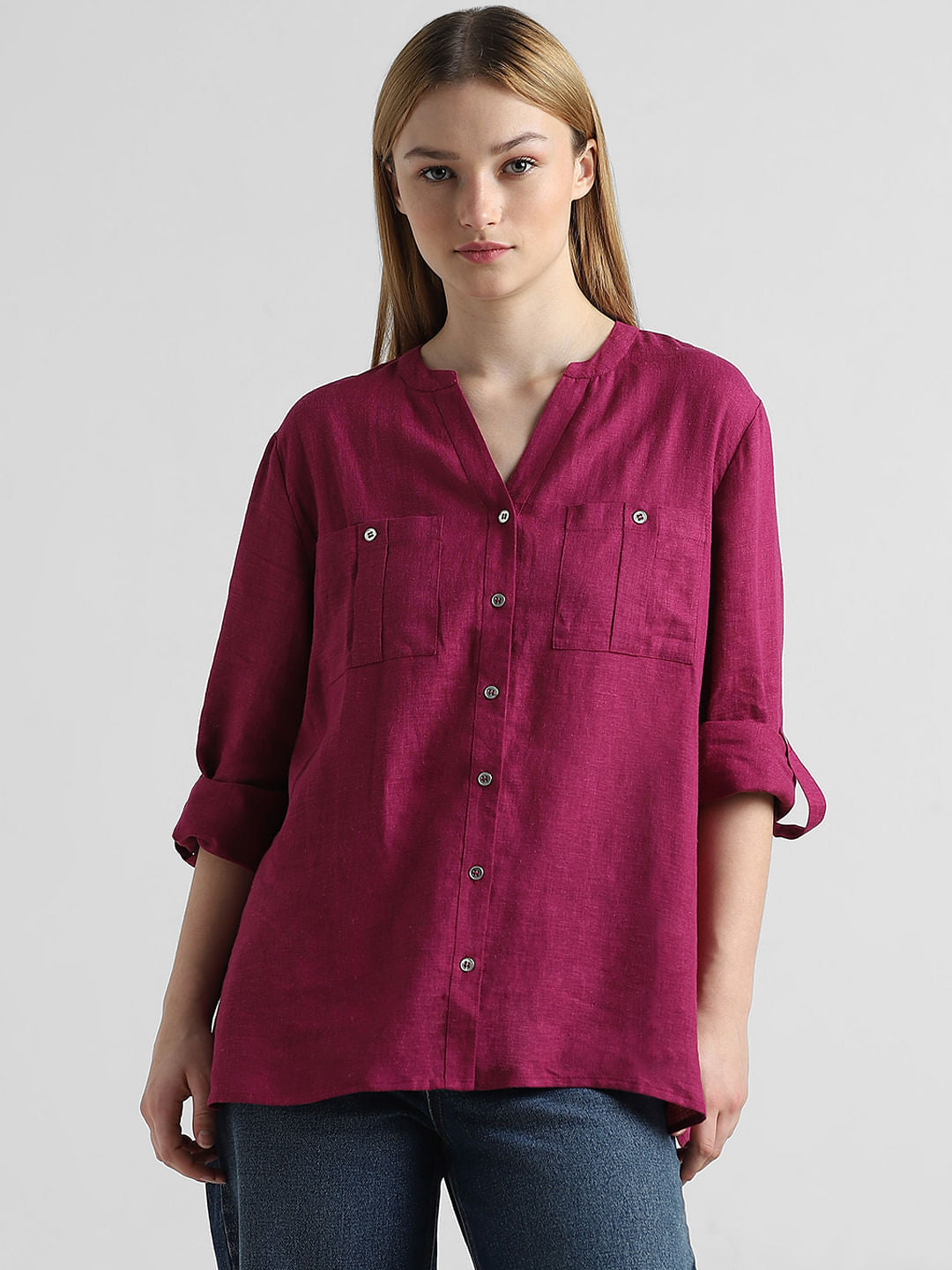 Berry Pink Linen Long Shirt
