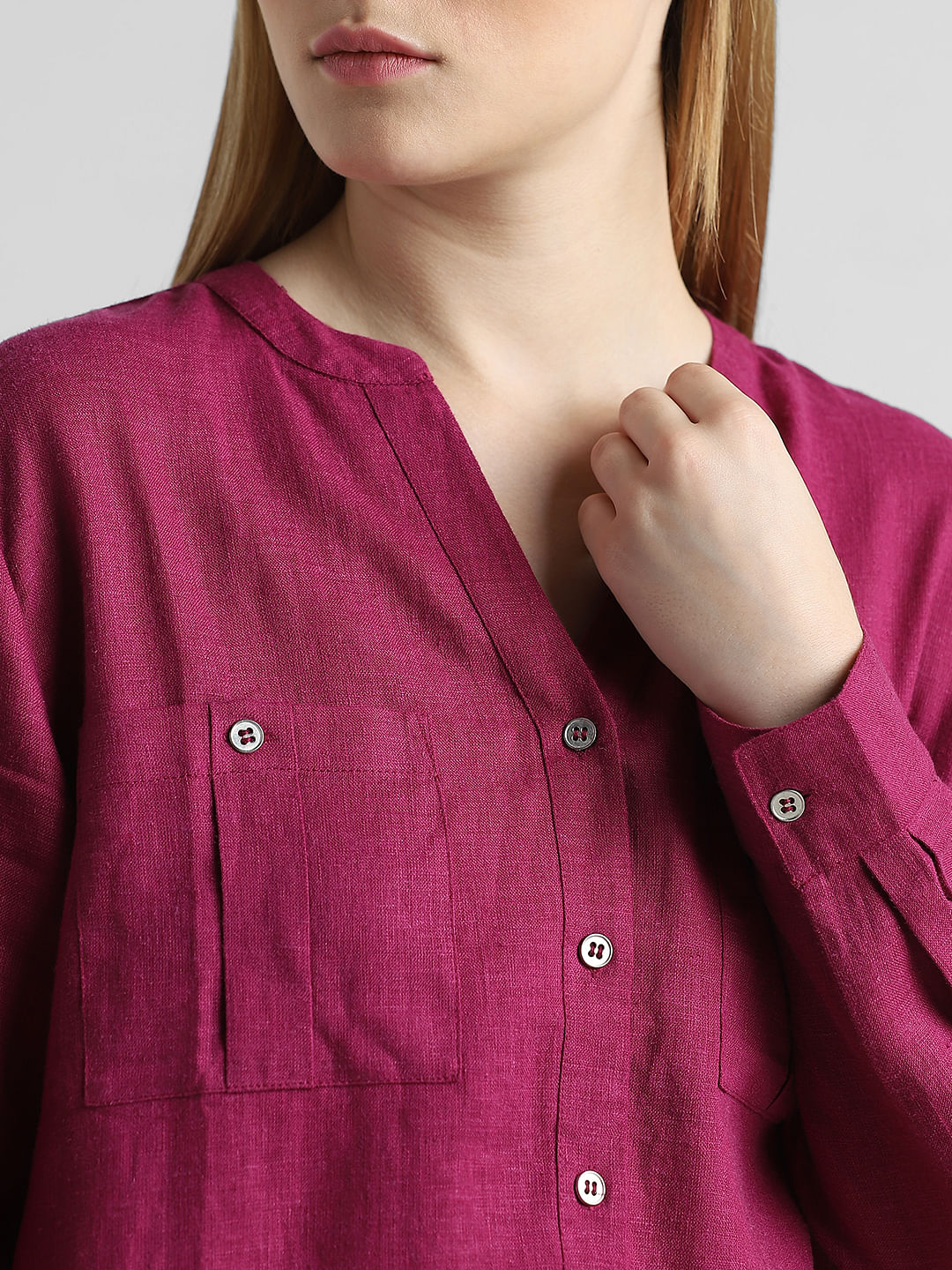 Berry Pink Linen Long Shirt