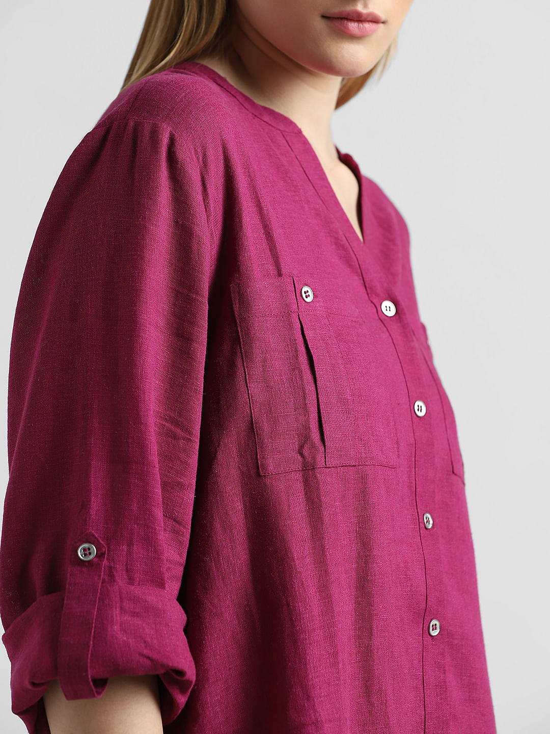 Berry Pink Linen Long Shirt
