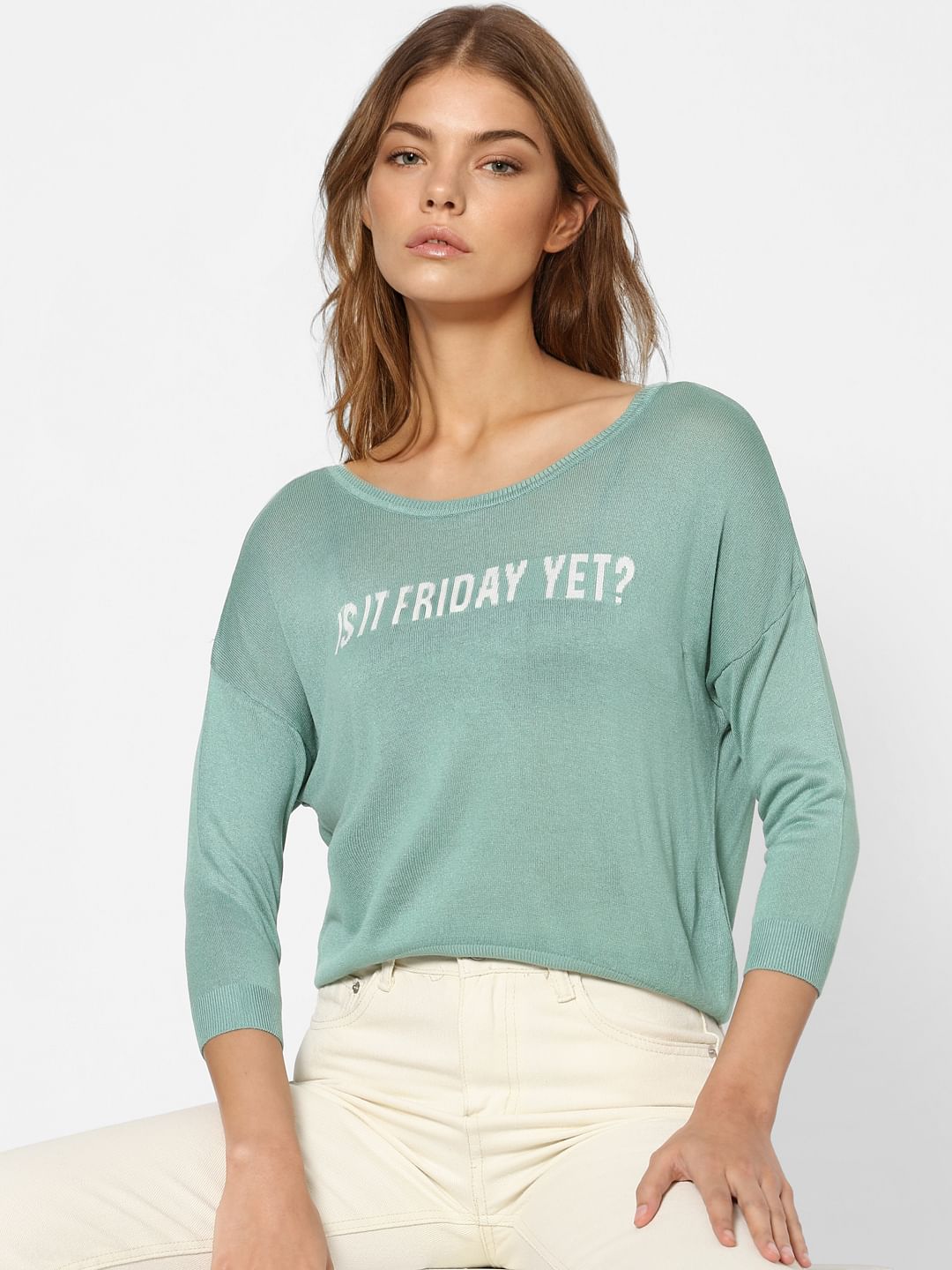 Green Text Print Pullover