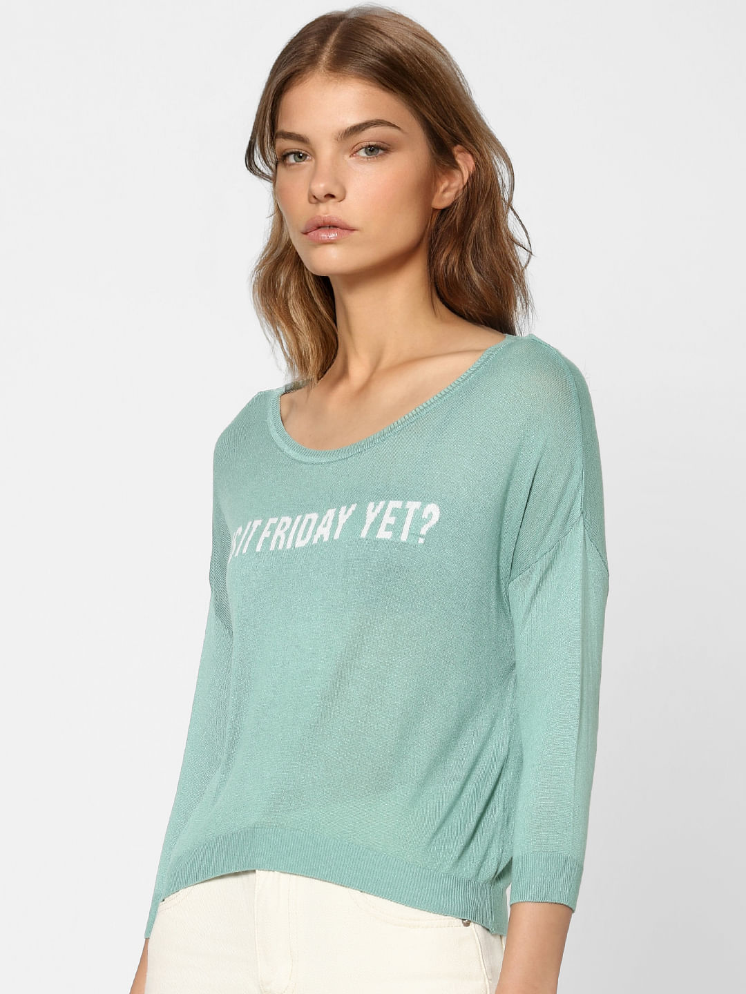 Green Text Print Pullover