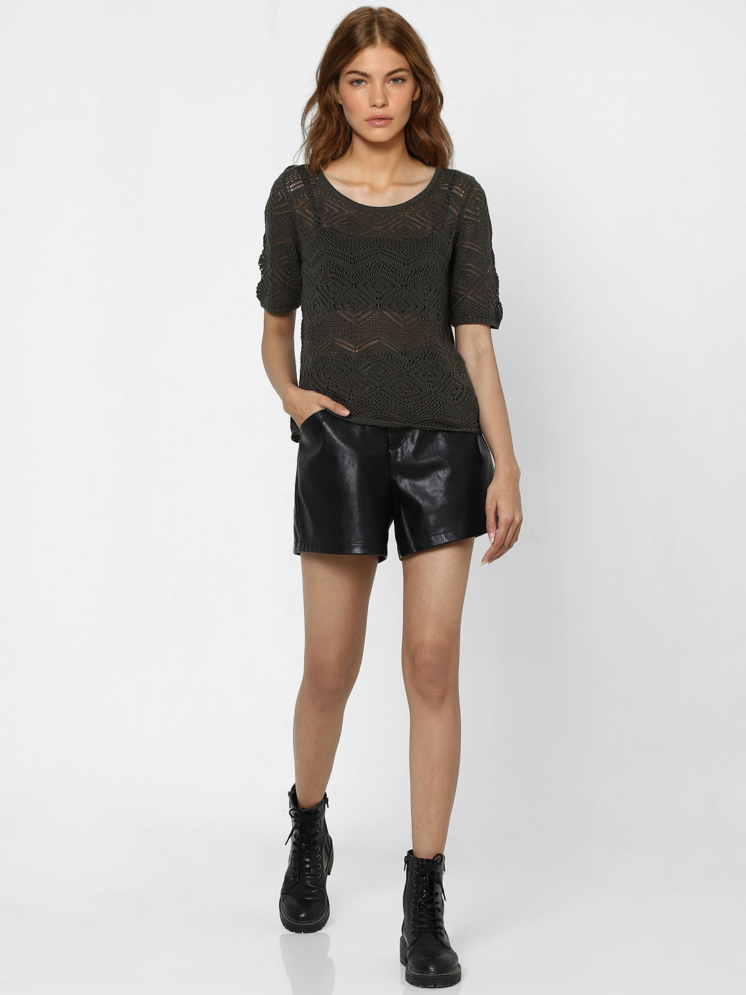 Black Crochet Knit Top