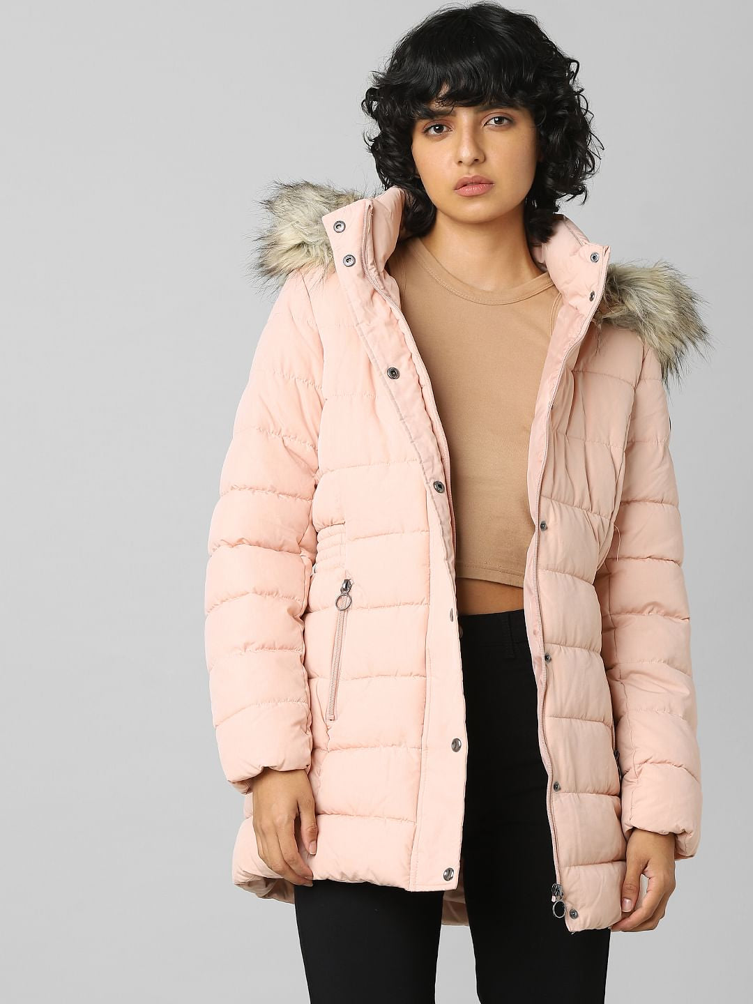 Pink Fur Hood Puffer Jacket