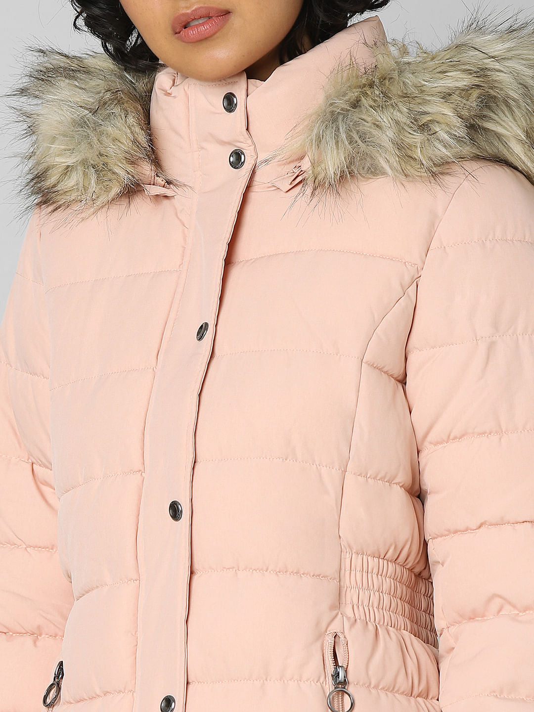Pink Fur Hood Puffer Jacket