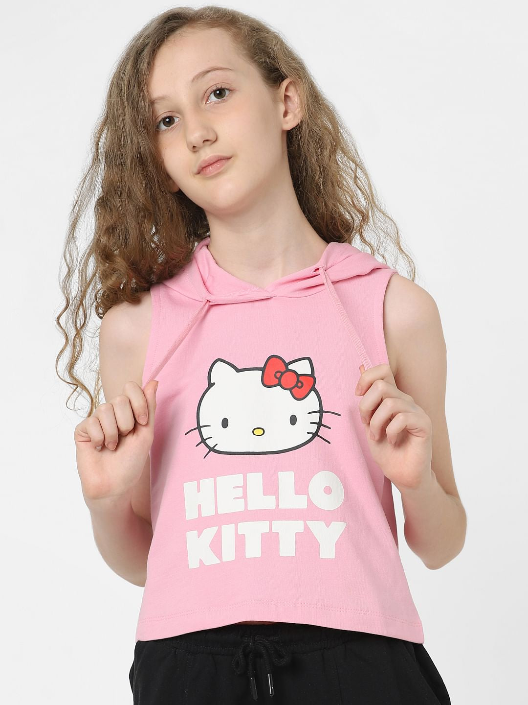 Girls X Hello Kitty Pink Sleeveless Hoodie