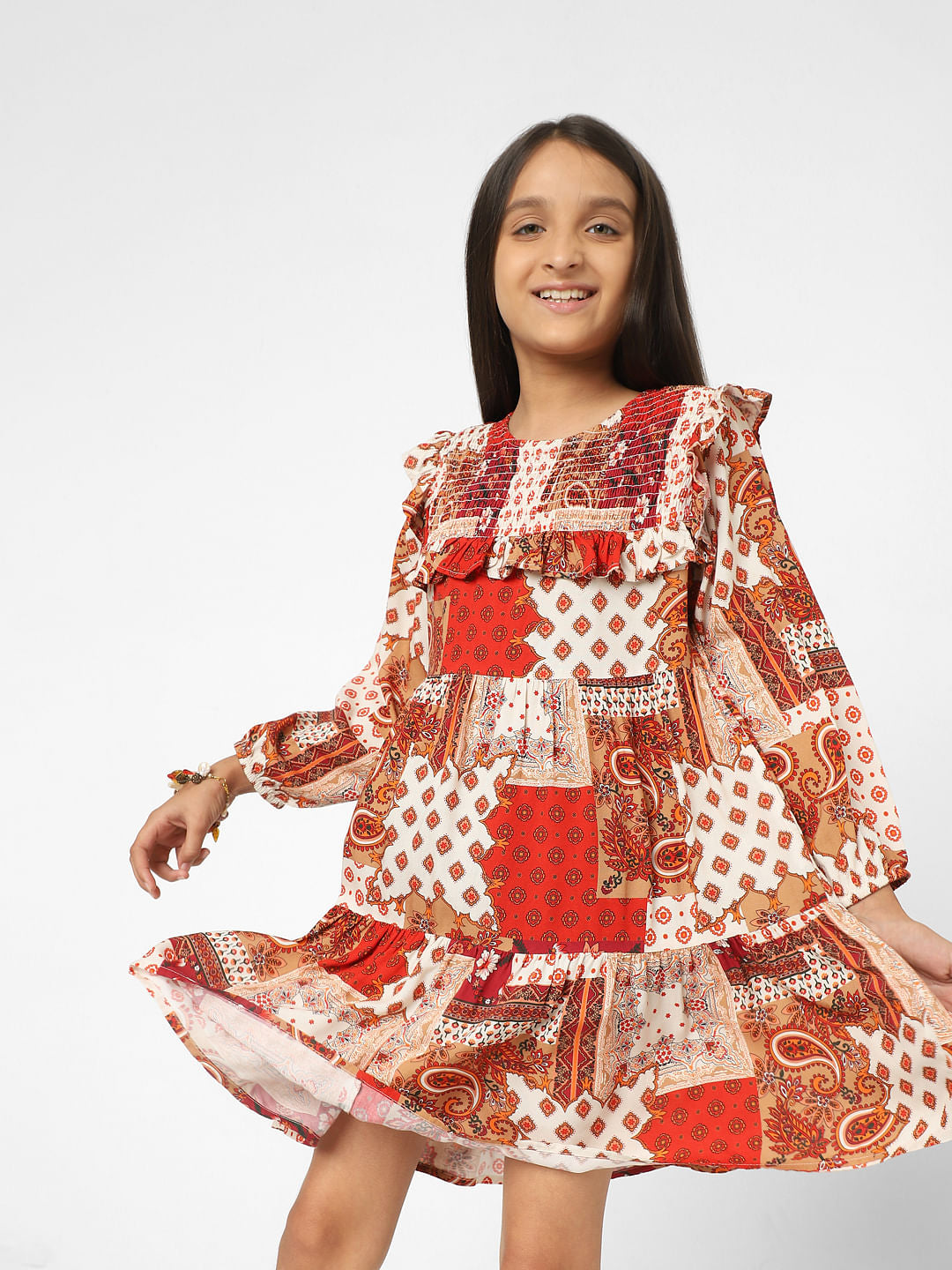 Girls Red Printed Dress