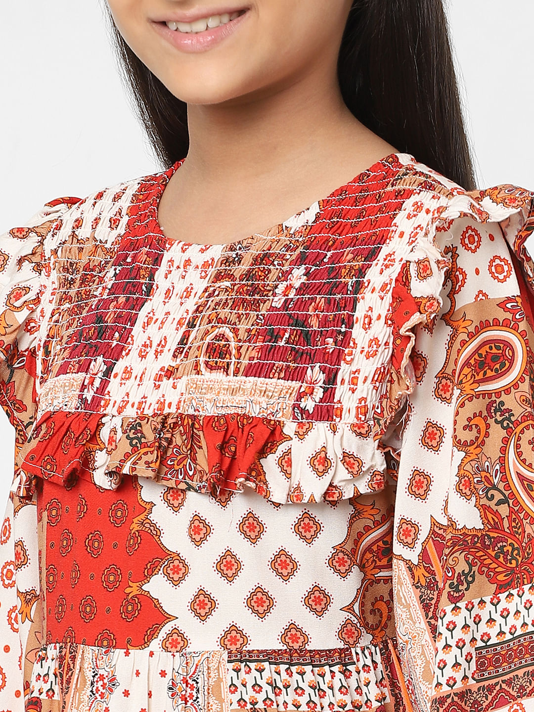 Girls Red Printed Dress