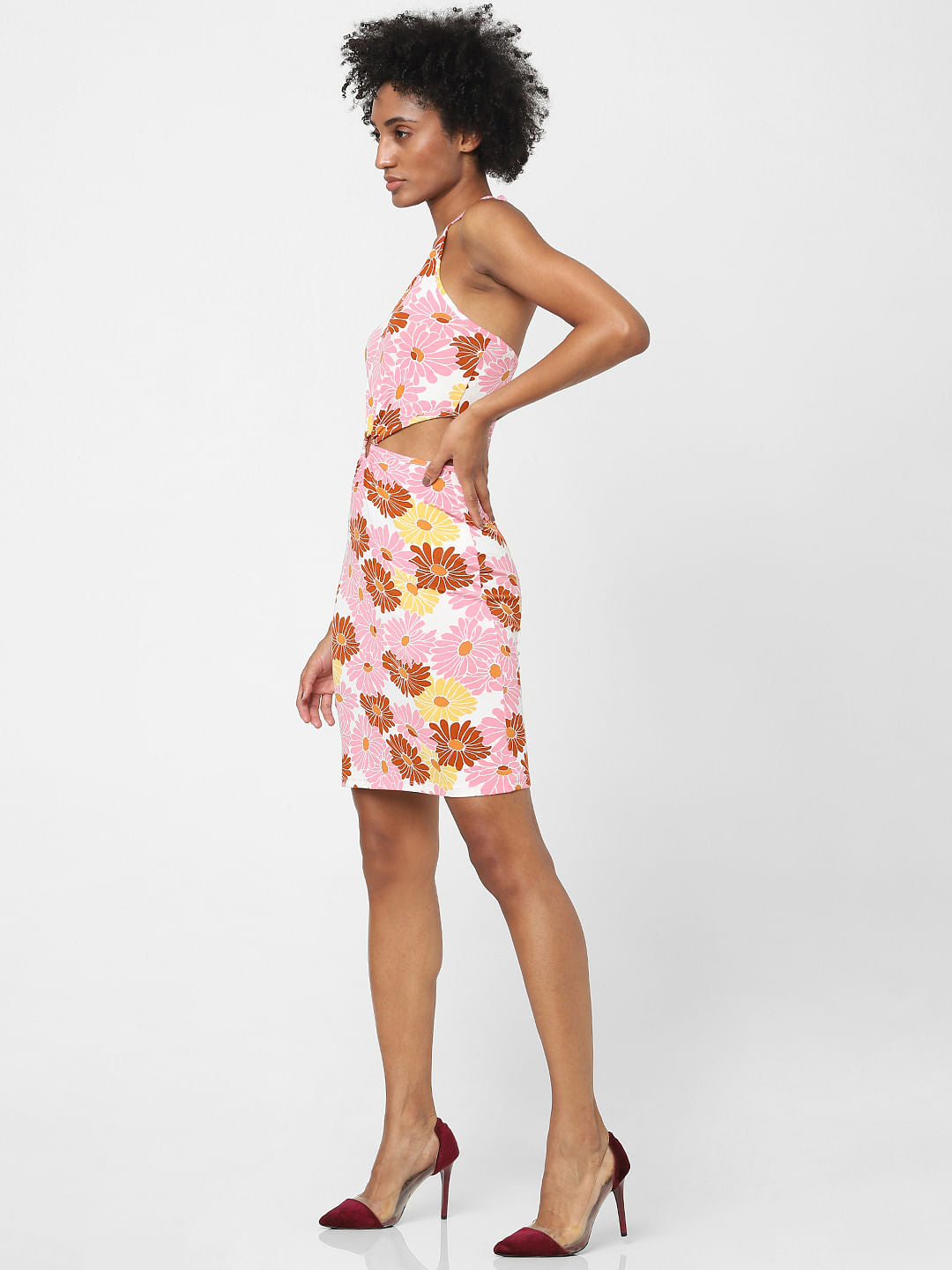 Pink Floral Cut Out Dress