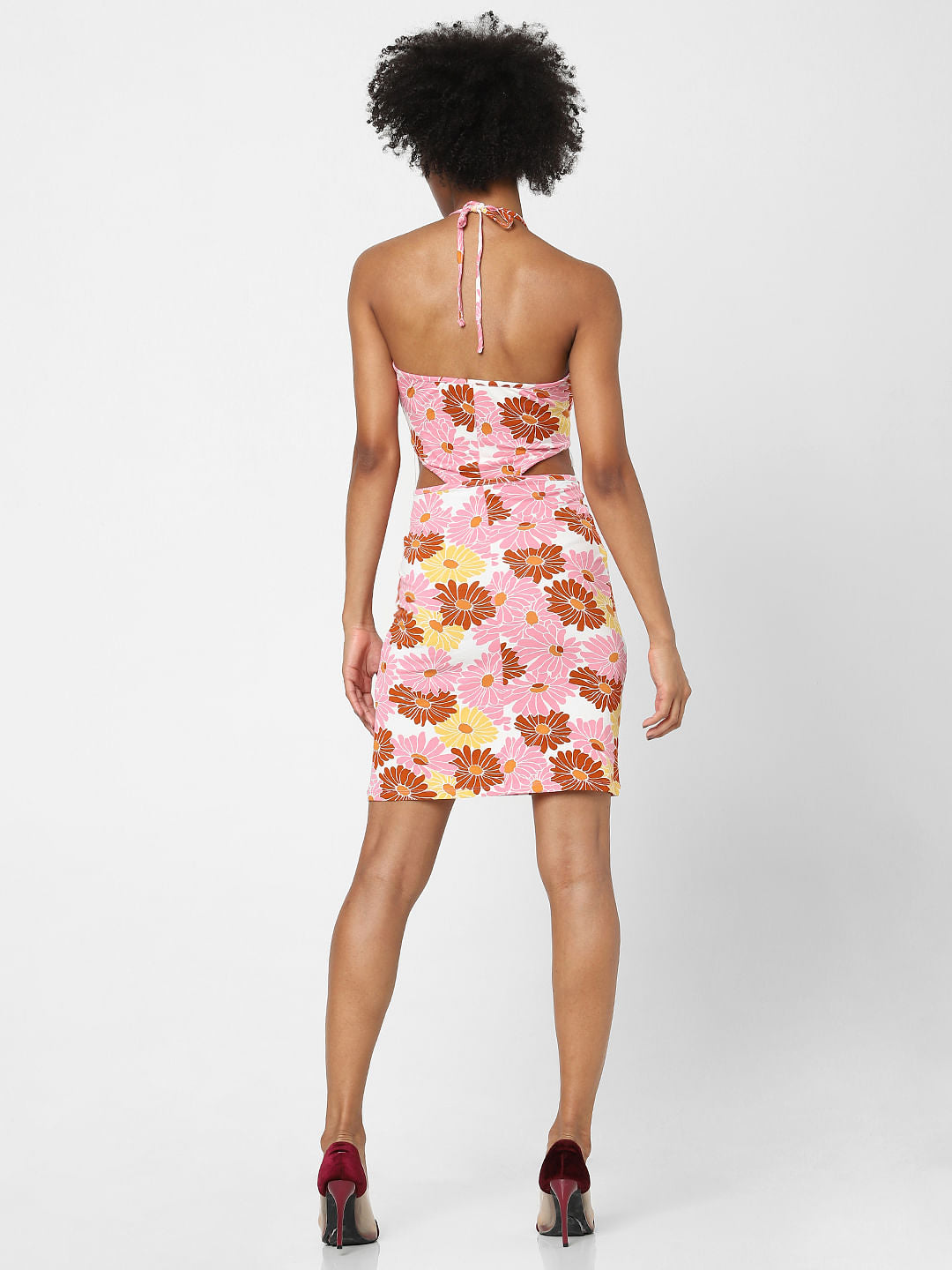 Pink Floral Cut Out Dress