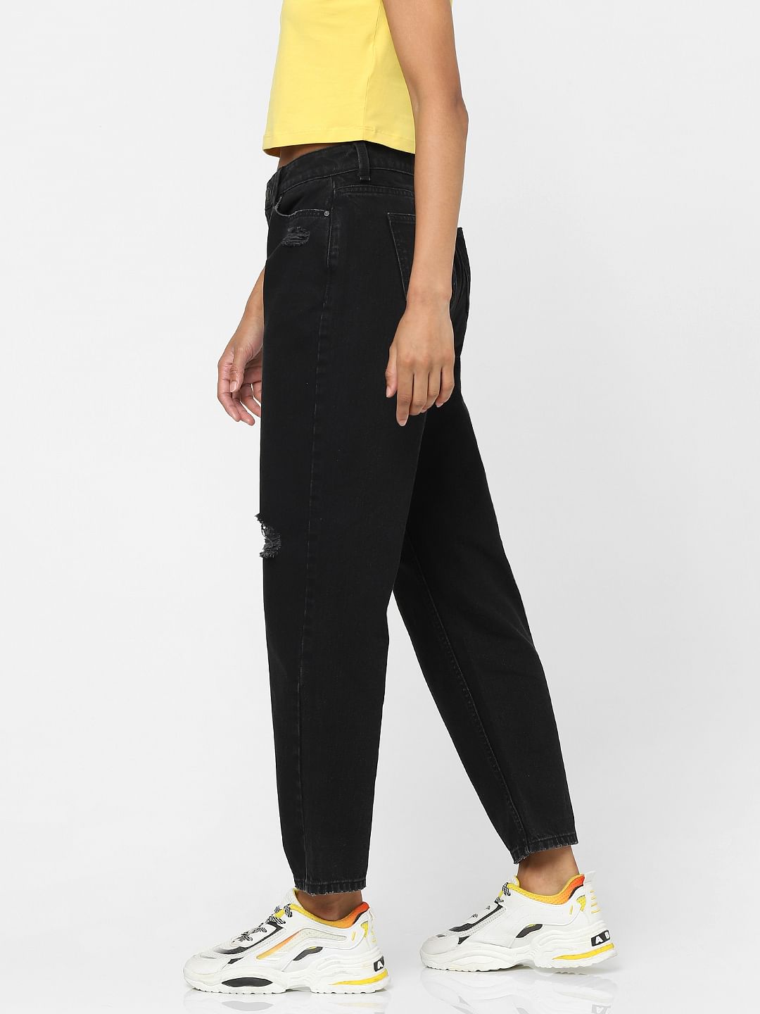 Black High Waist Ripped Jeans