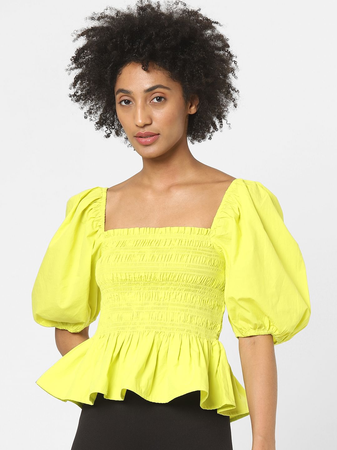 Green Smocked Peplum Top