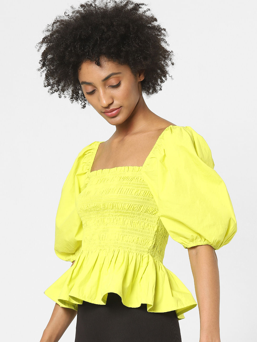 Green Smocked Peplum Top