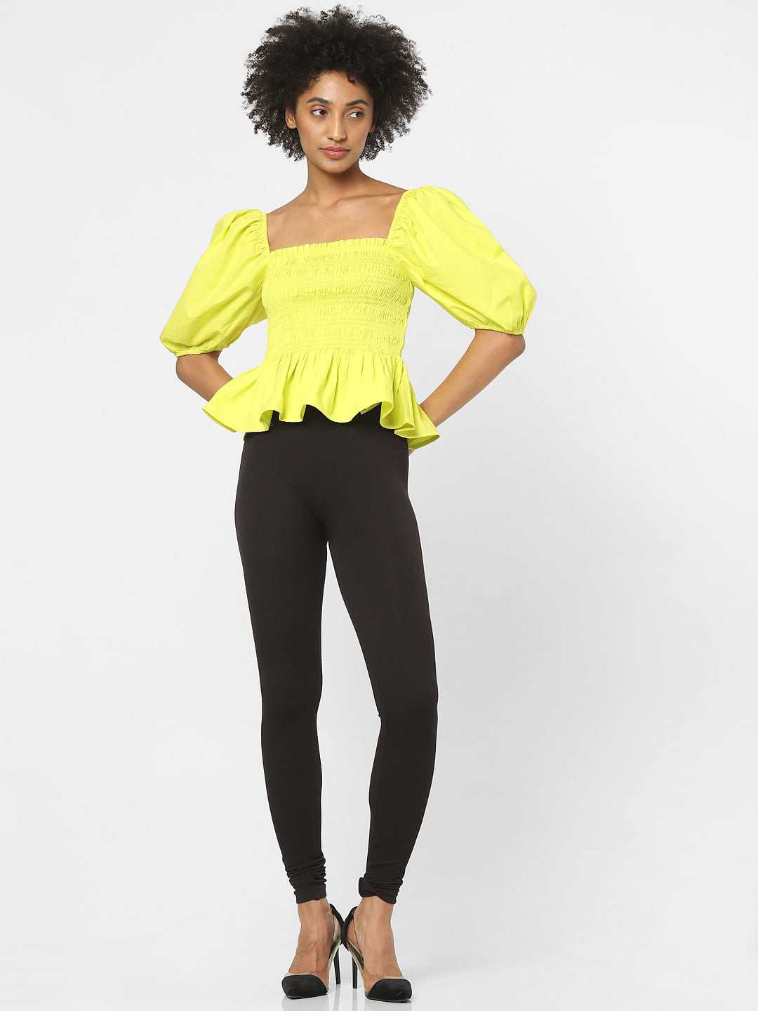 Green Smocked Peplum Top