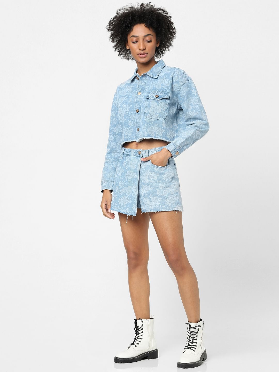 Blue Floral Denim Co-Ord Jacket