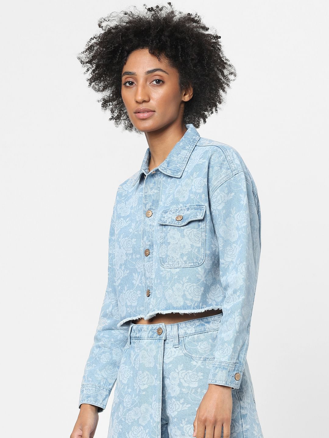 Blue Floral Denim Co-Ord Jacket