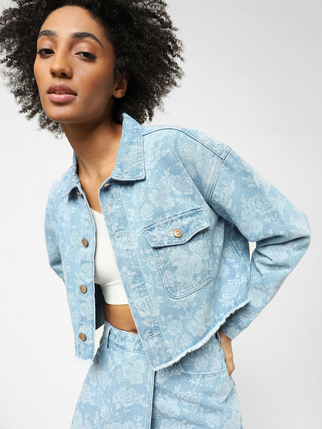 Blue Floral Denim Co-Ord Jacket