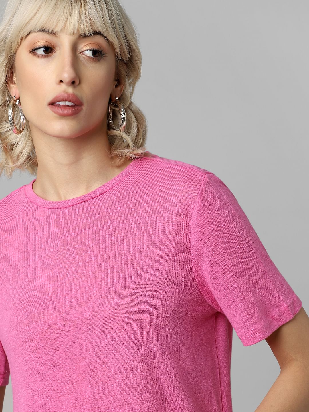 Pink Linen Blend T-Shirt