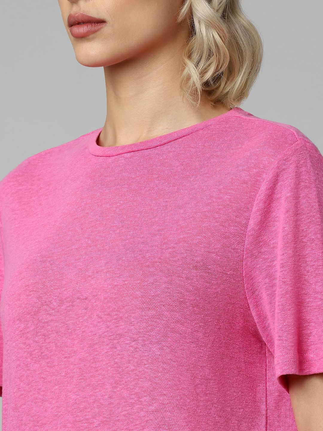 Pink Linen Blend T-Shirt