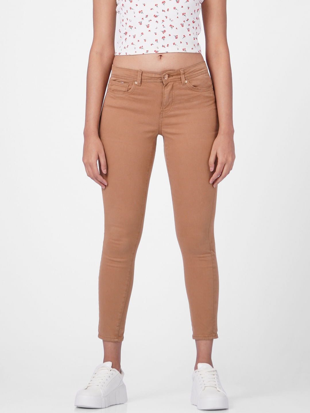 Brown Mid Rise Skinny Pants