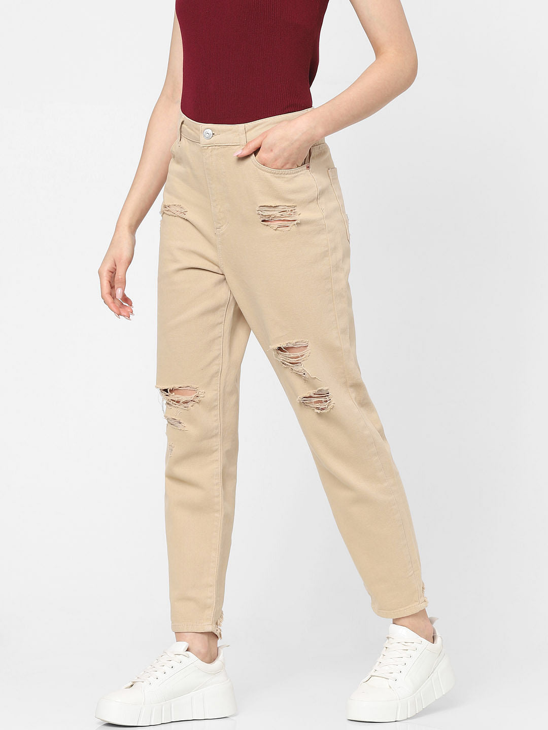 Brown Ripped Boyfreind Fit Pants