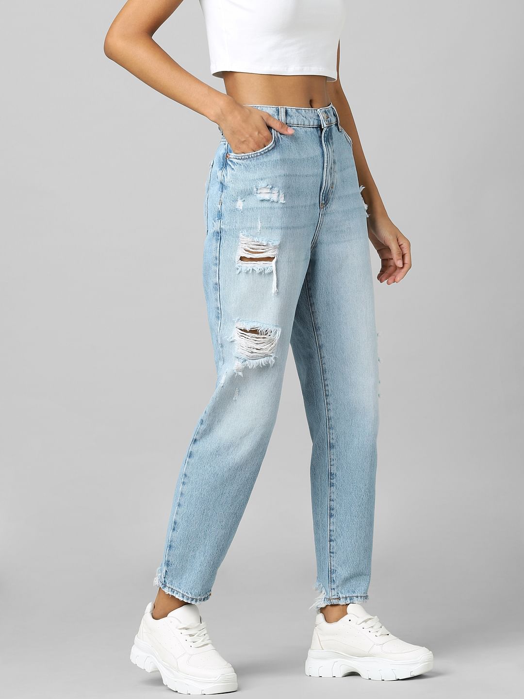 Light Blue High Rise Distressed Boyfriend Jeans