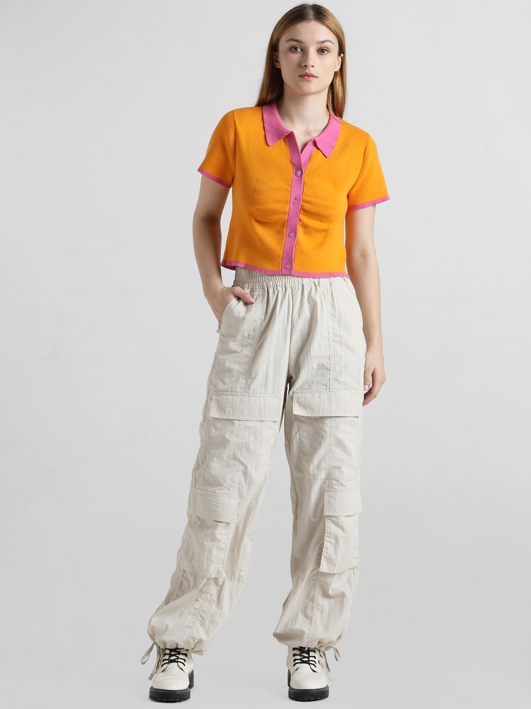 Orange Colourblocked Knit Polo Shirt