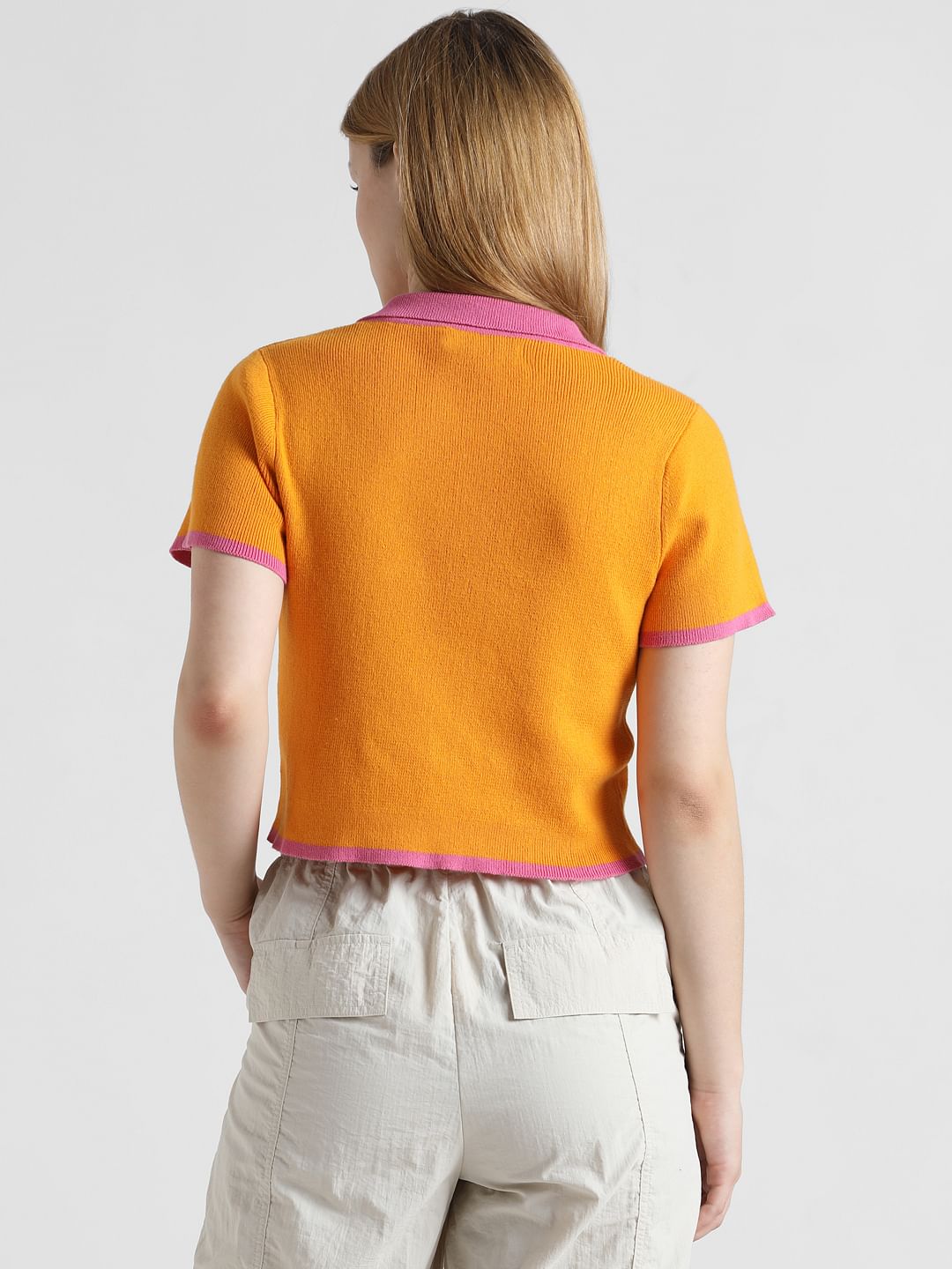 Orange Colourblocked Knit Polo Shirt