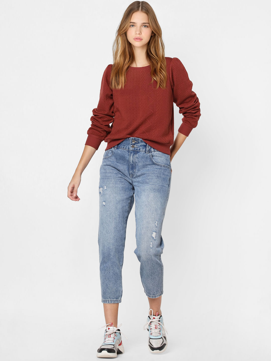 Red Self Design Pullover