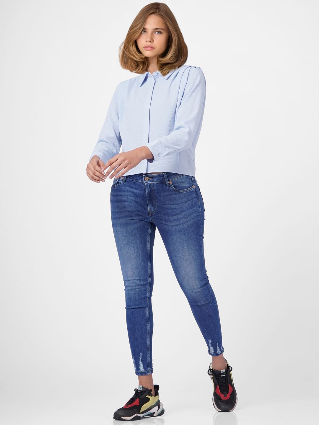 Blue Cropped Shirt