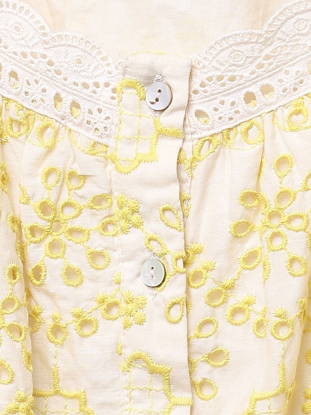 Girls Beige Embroidered Top