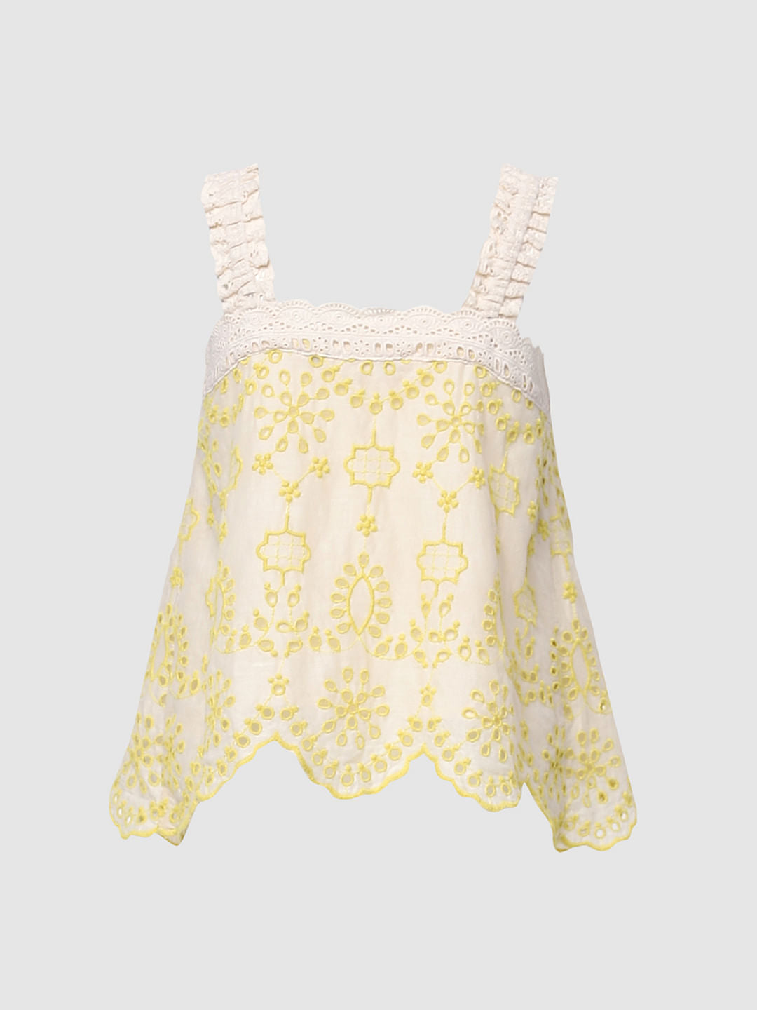 Girls Beige Embroidered Top
