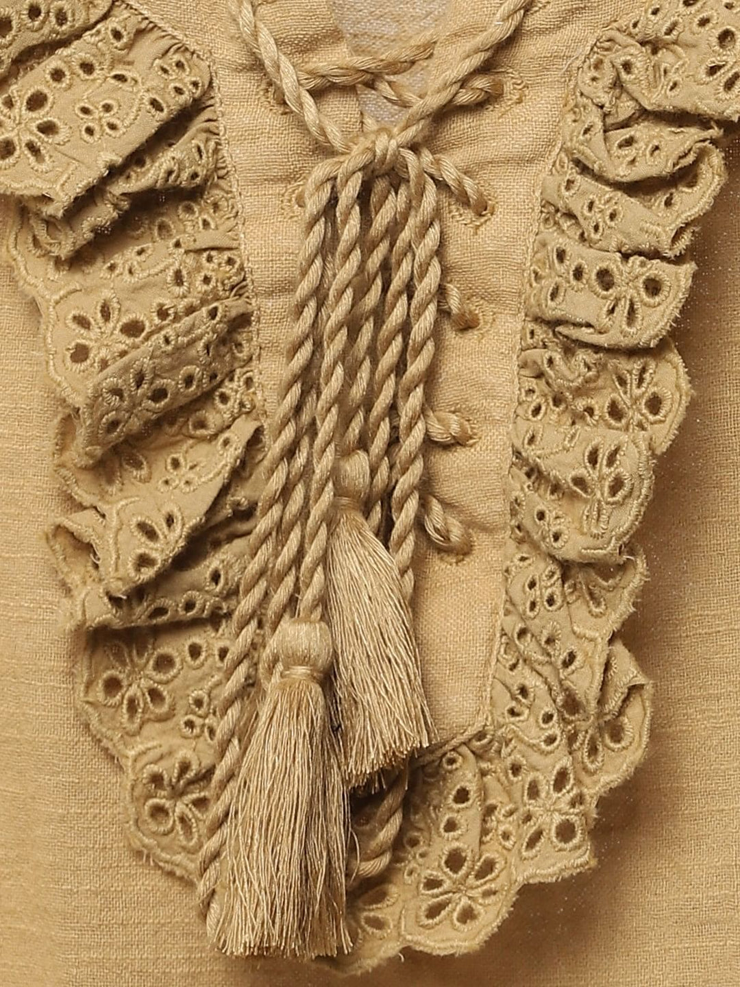 Girls Beige Lace Collar Top