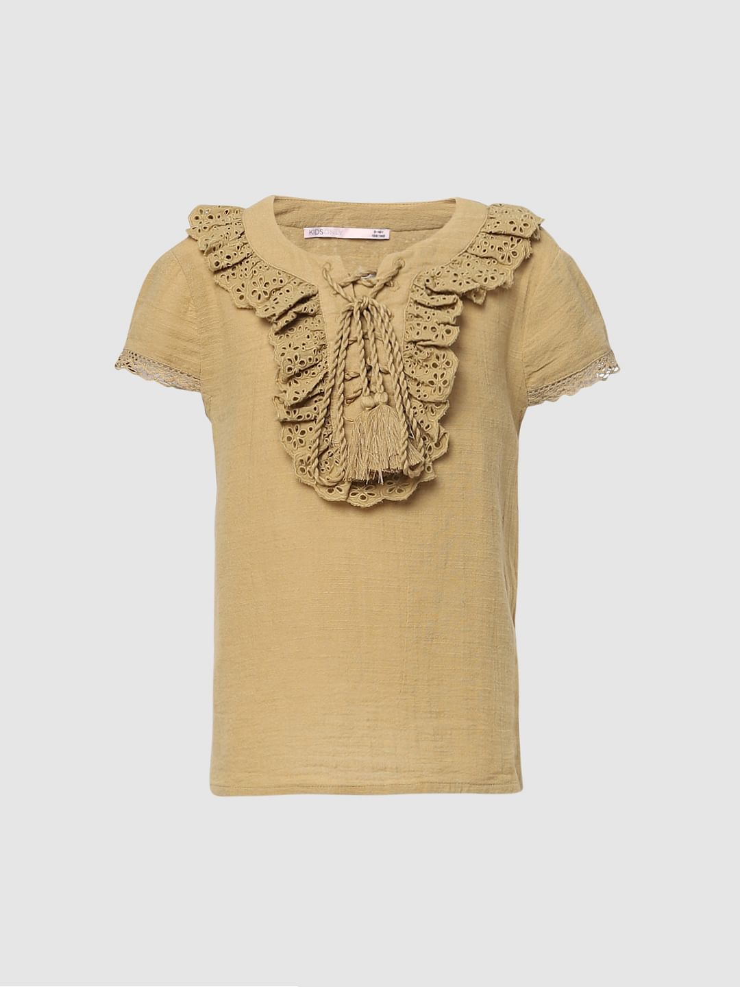 Girls Beige Lace Collar Top